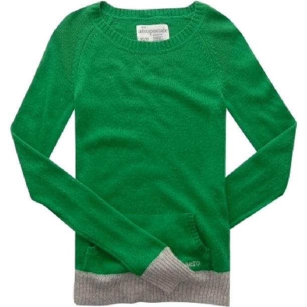 Aeropostale suéter de punto con bolsillos delanteros para mujer, verde, extragrande