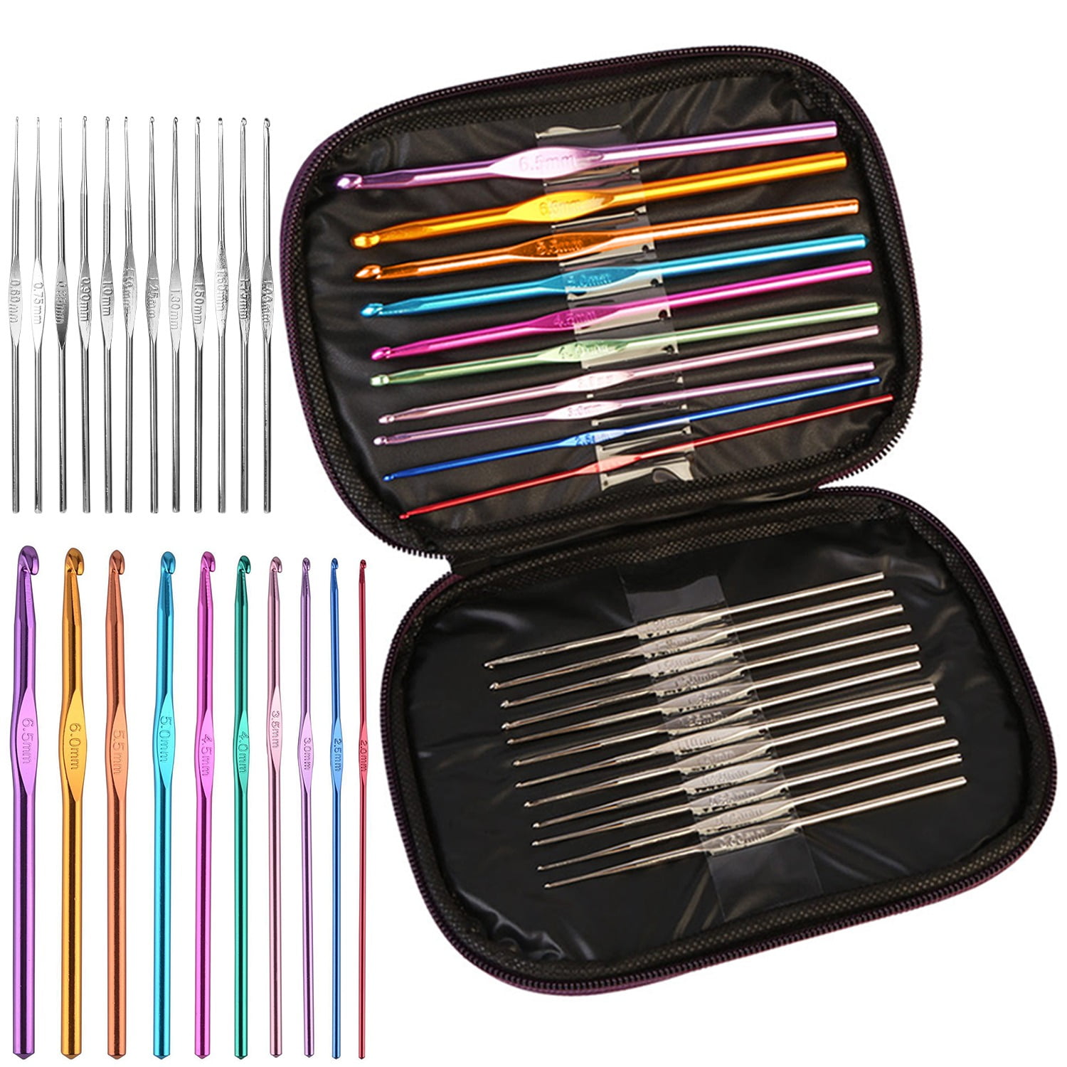 100PCS/Set Aluminium Crochet Hooks Kit Multi-color Needles Knit Weave Craft B4W3