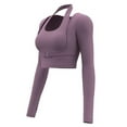 thumbnail image 5 of Zedker Women's Crewneck Long Sleeve Workout Tops Fashion Fake Two Pieces Casual Yoga Shirts for Fitness and Running,Purple,XXL, 5 of 9