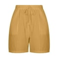 thumbnail image 4 of LADIGASU Women's Linen Shorts Solid Color Comfortable Elastic Wide Leg Casual Shorts, 4 of 7