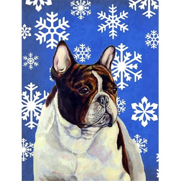 11 x 15 in. French Bulldog Winter Snowflakes Holiday Garden Size Flag