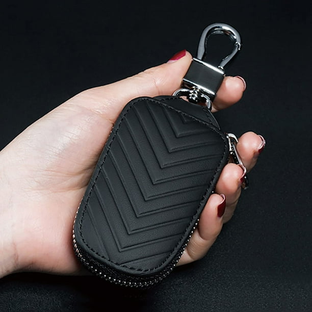 Funda para llavero de coche HUFIDA, piel, para llavero, color negro