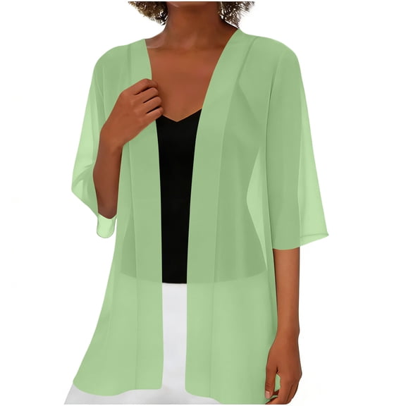 PBFRDSJ Women Chiffon Kimono Sheer Chiffon Cape 3/4 Sleeve Open Front Lightweight Beach Cover Up