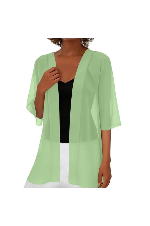 Women 3/4 Sleeve Open Front Cardigan Sheer Kimono Swimsuit Coverups Duster