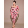 thumbnail image 5 of Pink Plus Size Womens Floral Print Ruched V-Neck Long Sleeve Maxi Dress With Ruffle Hem, 5 of 6