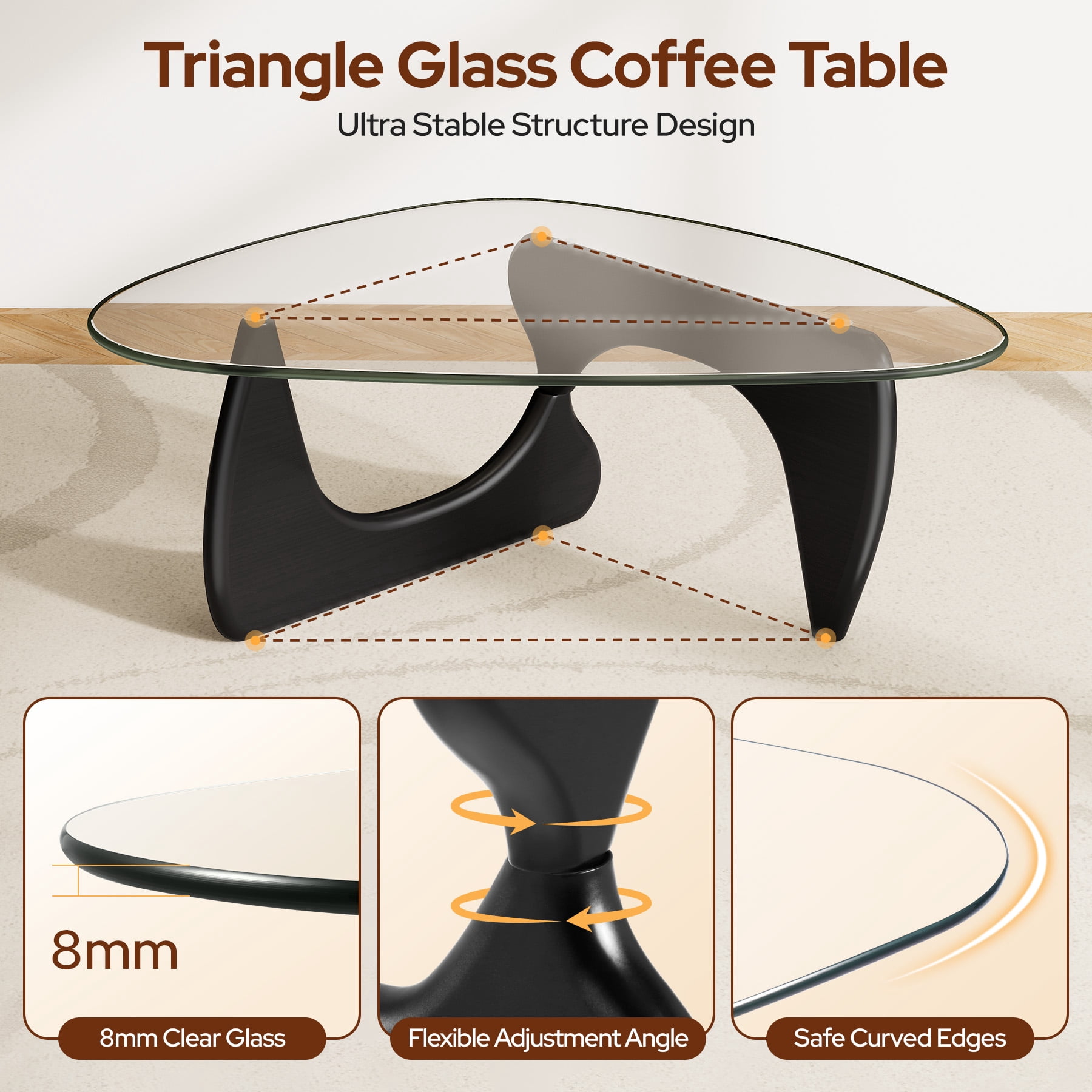 Modern Glass Coffee Table for Living Room for Bedroom Living Room, Office, Black, 35"