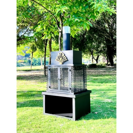 51.57" Iron Wood Burning Outdoor Fireplace