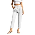 thumbnail image 6 of Ruimatai Womens High Waist Button Front Pleated Capri Pants Pockets Straight Leg Casual Trousers, 6 of 8