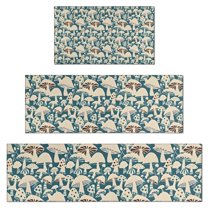 Beige Brown Mushroom Blue Pattern Kitchen Rugs Sets Of 3,Kitchen Runner Rugs Non Skid Washable,Decorative Kitchen Floor Mats for Kitchen,Sink,Laundry,17"x30"  17"x47"   17"x59"