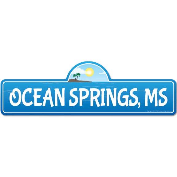 Ocean Springs MS Mississippi Beach Street Sign | Indoor/Outdoor | Surfer Ocean Lover Décor For Beach House Garages Living Rooms Bedroom | Signmission Personalized Gift