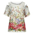 thumbnail image 4 of Tops con estampado de flores recortadas en el hombro de manga corta con cuello redondo a la moda para mujer Fridja bn6170, 4 of 5