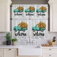 thumbnail image 3 of Kitchen Window Curtains Valance and Tier Set, Watercolor Farm Flower Teal Truck Rod Pocket Tier Curtain Valance Set, Sunflower on Gray Linen Light Filtering Cafe Curtains for Bedroom Living Room, 3 of 9