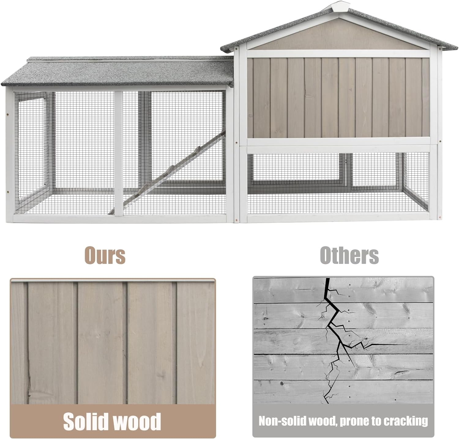 Gowoodhut Rabbit Hutch Indoor Outdoor 57 "L Bunny Hutch with Pull Out Tray