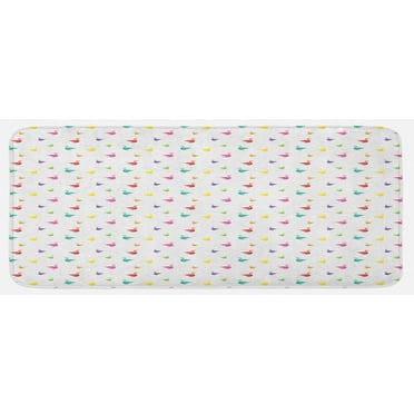 Swan Kitchen Mat, Rainbow Colored Swans Pattern Birds Wings Themed Print, Plush Decorative Kitchen Mat with Non Slip Backing, 47" X 19", Multicolor, by Ambesonne