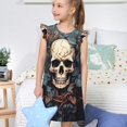 thumbnail image 4 of Balery Vintage Leaf Flower Skull Camisón de princesa para niñas, pijama de algodón con mangas abullonadas, suave y bonito.-X-Large, 4 of 6