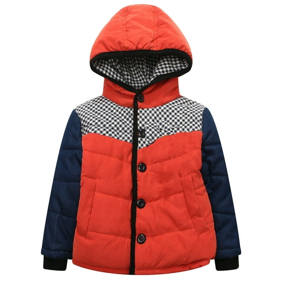 Richie House Little Boys Orange Denim Sleeve Check Detail Padding Jacket 1/2