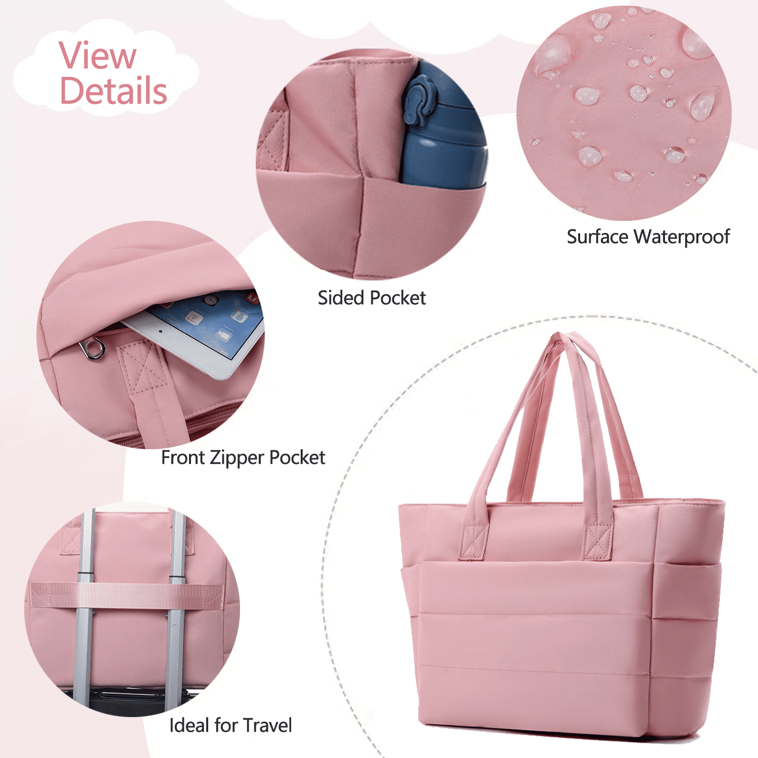 Puffer Tote Bag for Women, Large Shoulder Bag Handbag Work Travel 15.6" Laptop Bag, Quilted Computer Briefcase for Teacher Nurse Trolley Sleeve, Lightweight Puffy Soft Handbags for Beach, Gym