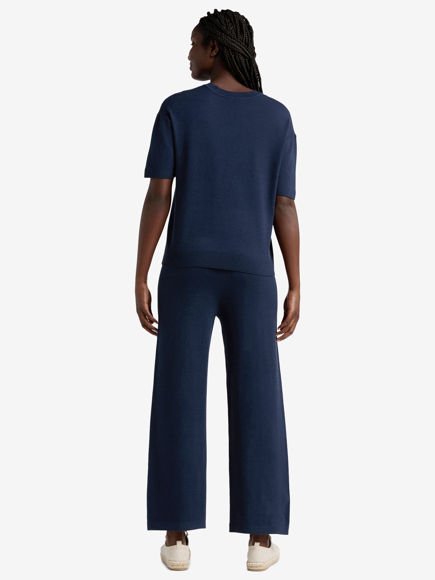 Time & Tru Women's 2-Piece Short Sleeve Sweater and Wide Leg Pant Set, Sizes XS- XXXL