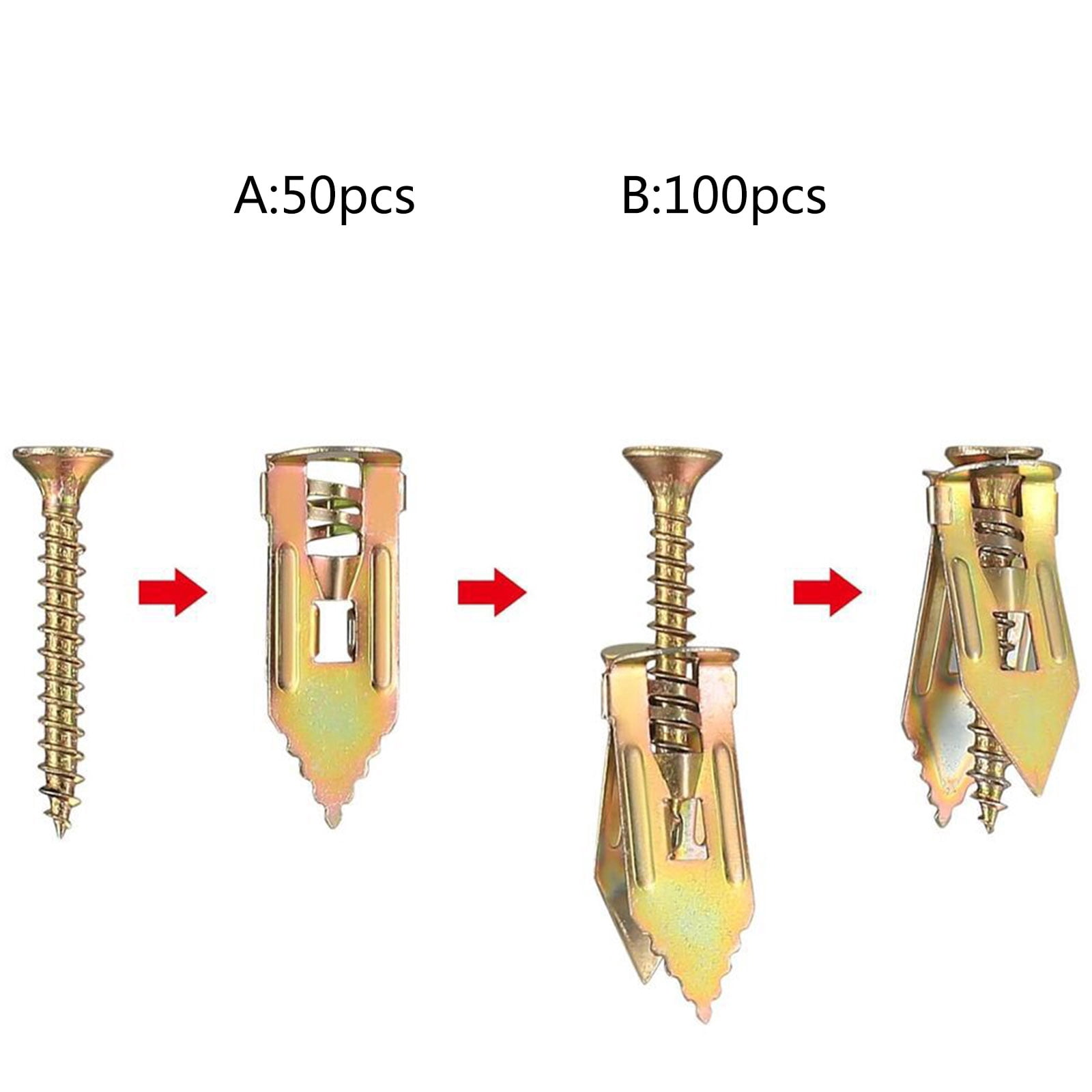 Quick & Screws Gypsum Board Drilling Wall Anchors Screw Set Time Saving Solution 50/100pcs for Stable Fix