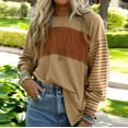 thumbnail image 2 of WREESH Womens Fashion T-Shirts Color Block Spring And Fall Pullover Long Sleeve Round-Neck Blouse Tops Pullover Khaki, 2 of 6