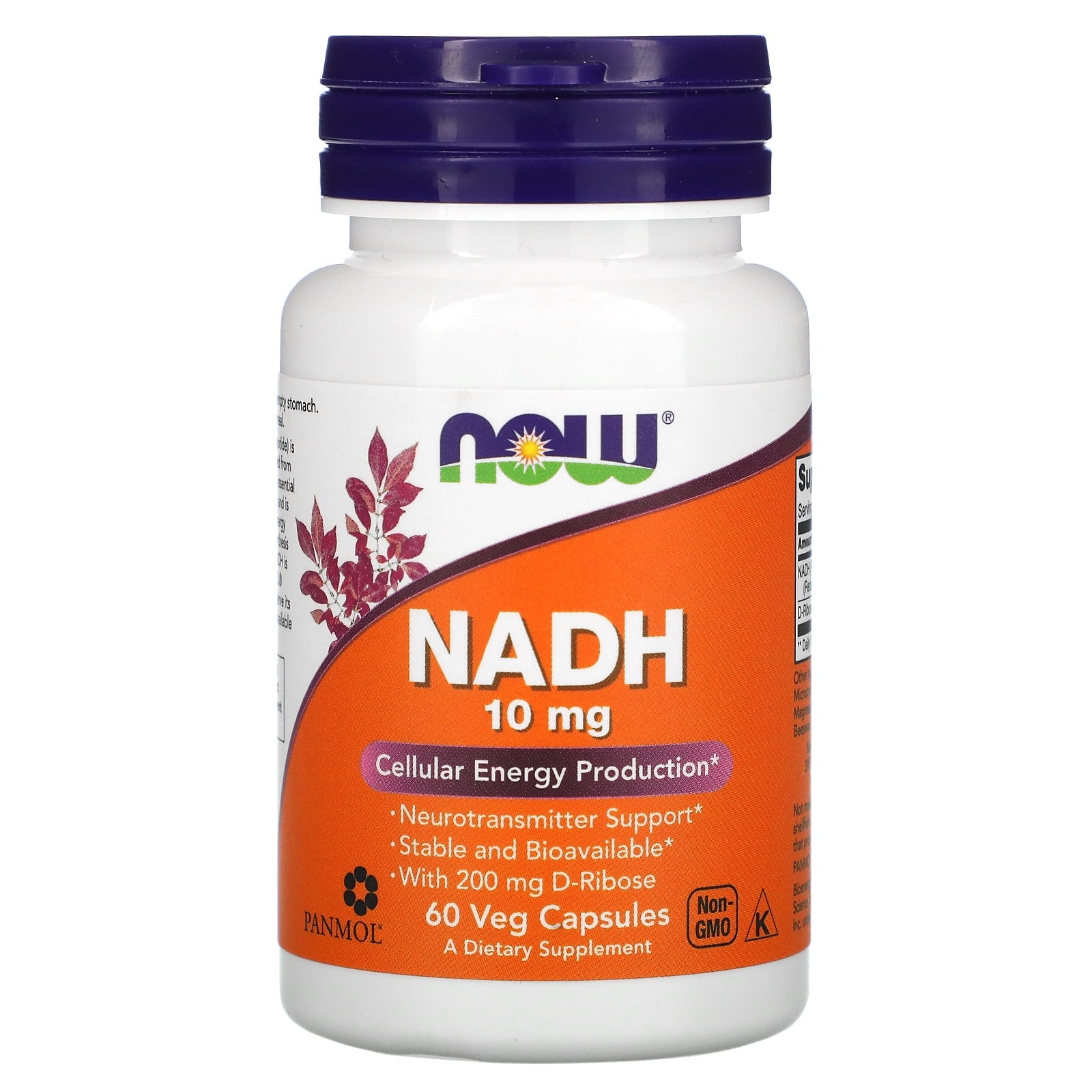 NOW Supplements, NADH (Reduced Nicotinamide Adenine Dinucleotide) 10 mg with 200 mg D-Ribose, 60 Veg Capsules