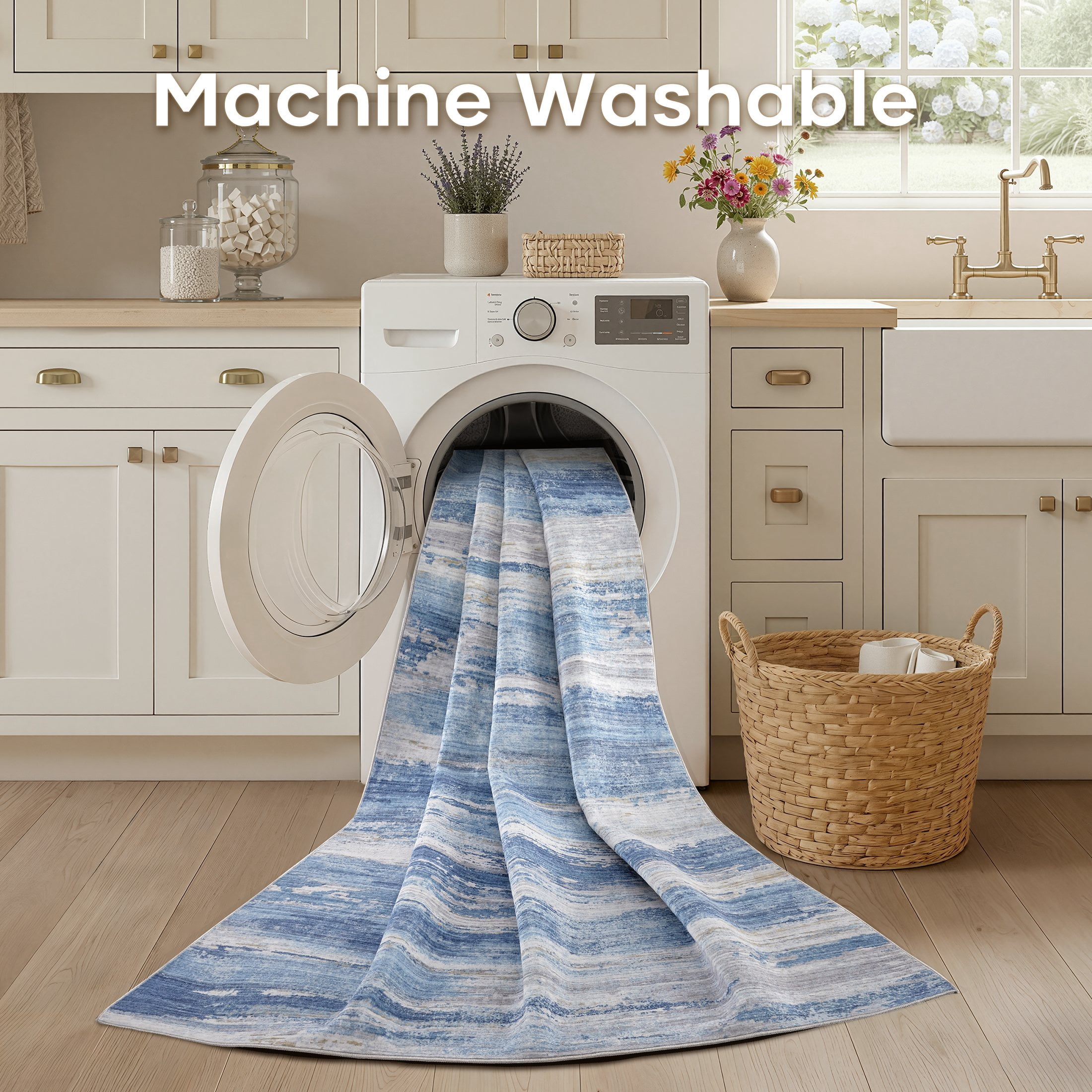 UERMEI 10'x12' Area Rugs for Living Room, Modern Abstract Washable Rug for Bedroom Dining Room Office, Non-Slip Soft Low Pile Home Decor Carpet Accent Rug, Sky Blue