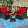 thumbnail image 3 of Patiojoy 3-Piece Patio Rattan Bistro Set Acacia Wood Frame Sofa and Side Table Red, 3 of 6