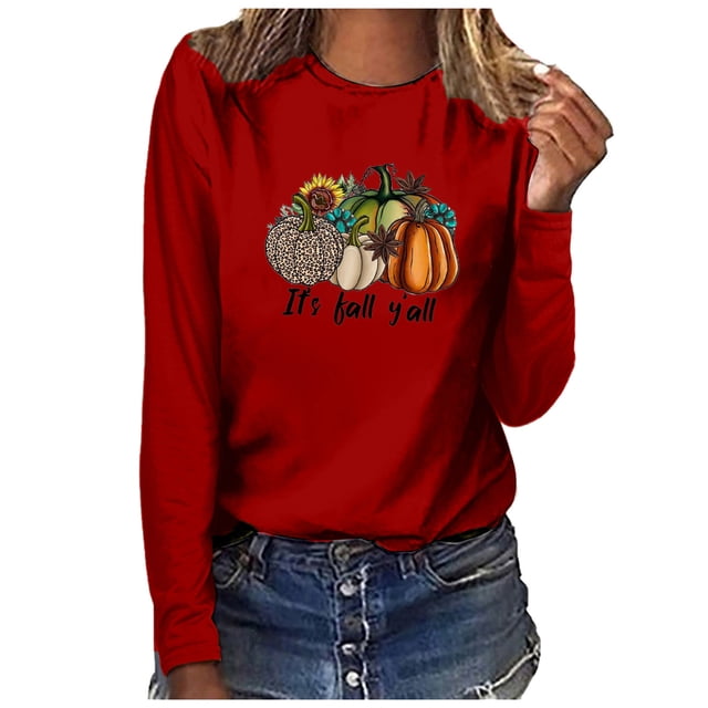 Babysbule Hauts d'Automne pour Femmes C'est l'Automne Yall Femme Col Rond Imprimé Chandail Hauts Manches Longues Blouse