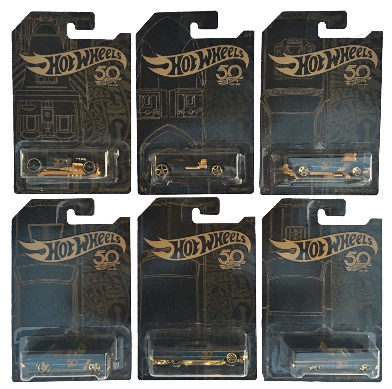 hot wheels 50th anniversary black and gold collection