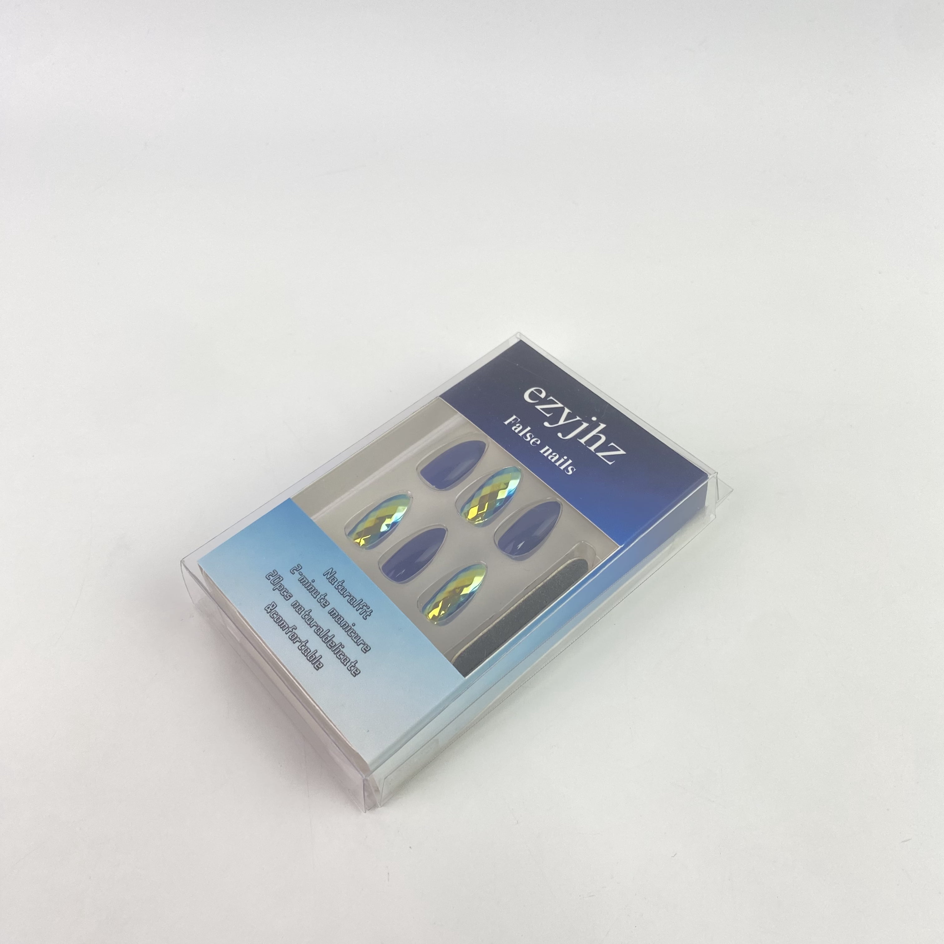 ezyjhz False nails,Blue Press on Nails Short Square Square Fake Nails Acrylic Solid Color Dark Blue False Nails Kits for Women Stick Glue on Nails 20 Pcs