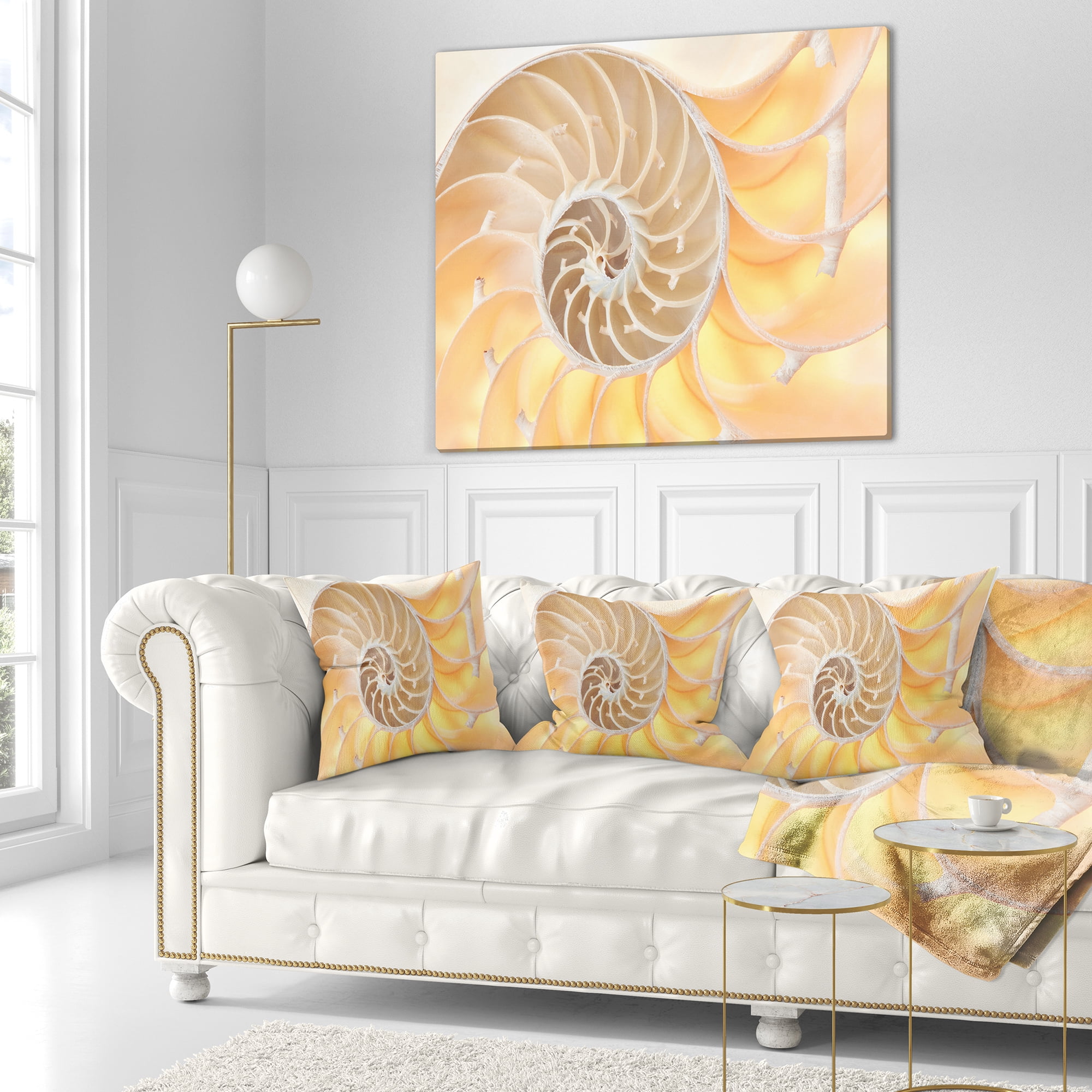 Designart Golden Nautilus Shell Pattern - Contemporary Throw Pillow - 18x18