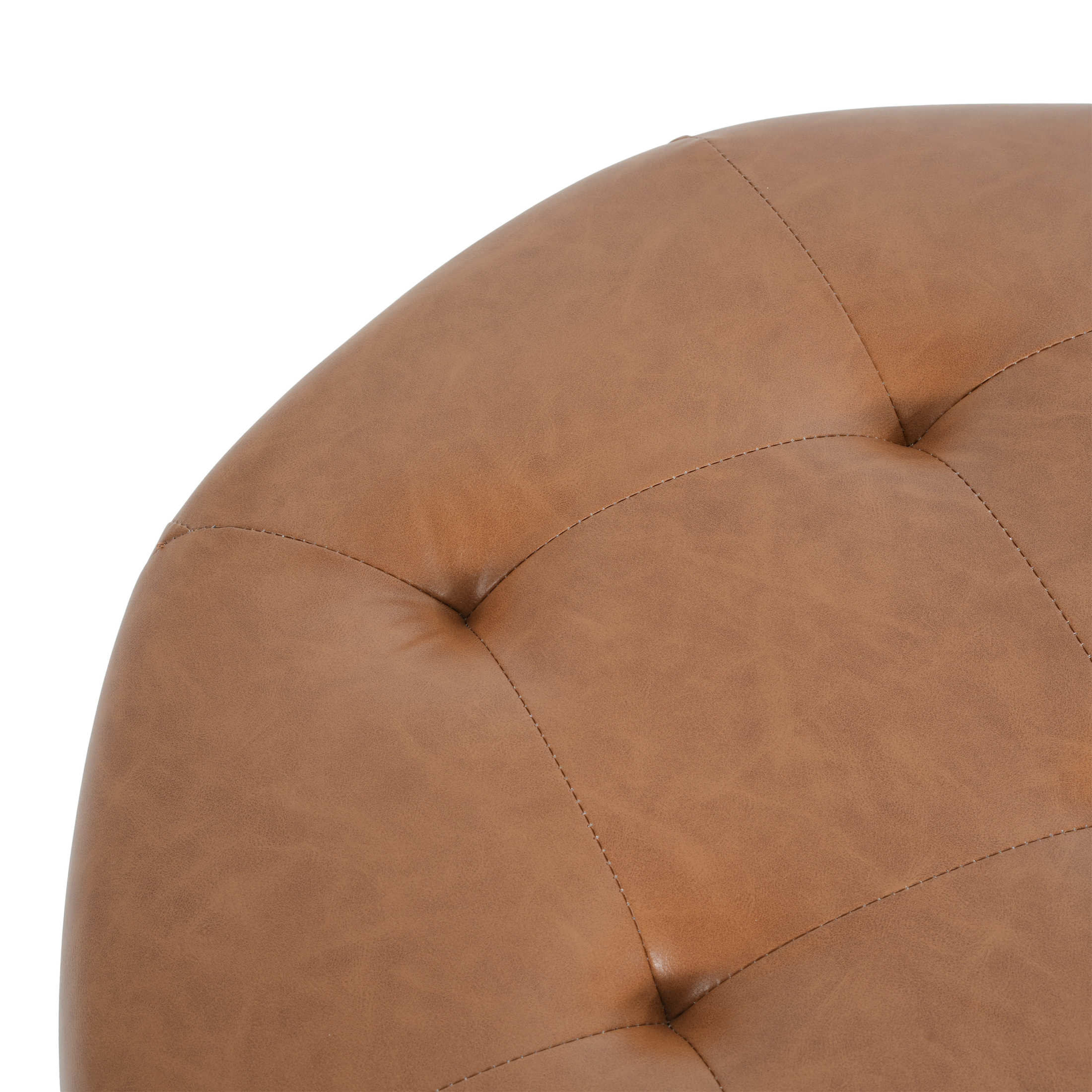 Christopher Knight Home Small Round Ottoman, Orange Brown PU Leather Button Tufted Footstool, Birch Wood Legs