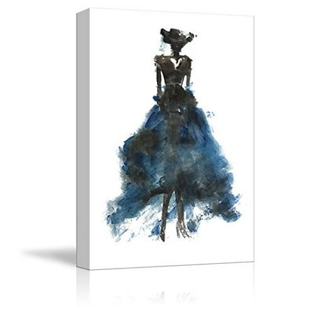 Fashion Reproduction - wall26 Canvas Wall Art - Fashion Lady Modern Woman Concept - Blue Dress | Watercolor Painting Style Minimalism Art Reproduction - 12