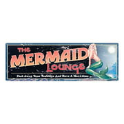 OHIO WHOLESALE, INC. The Mermaid Lounge Rustic Tin Sign | Mermaid Home Kitchen Bathroom Wall Decor | 8 x 24 Inch