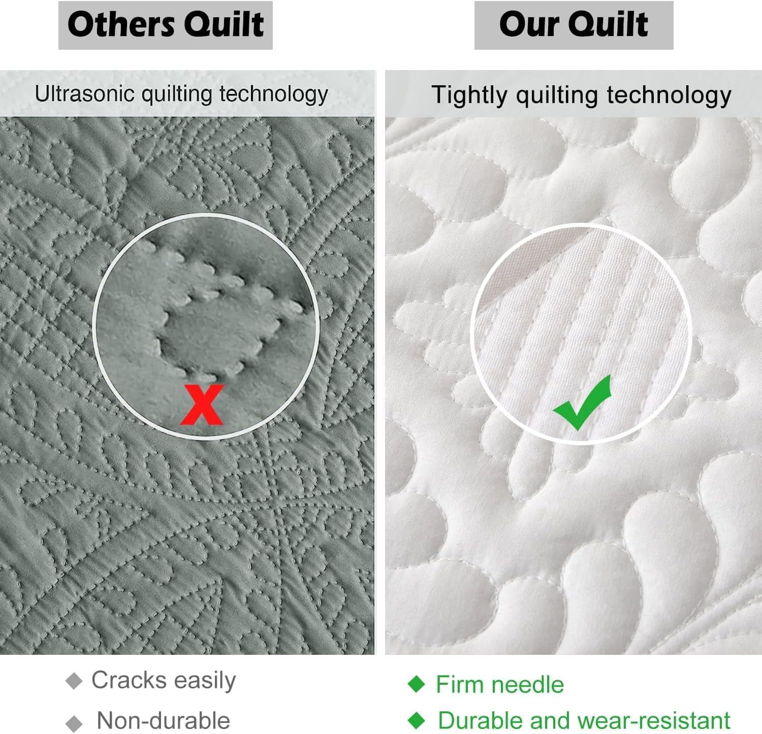 Evenhug 3 Piece Oversized King Size Quilt Set Lightweight Reversible Bedspread Coverlets for All Seasons, White