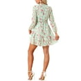 thumbnail image 3 of Women's Summer Dresses 2025 Floral Tie V Neck Semi Sheer Long Sleeve Layered Tiered Chiffon Mini Dress XL Green, 3 of 5