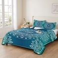 thumbnail image 2 of Full Quilt Set 78''x90'', Teal Blue Boho Lightweight Bedspread Coverlet Set with 2 Pillow Shams, Retro White Rustic Flower Ethnic Pattern Breathable All Season Quilt Bedding for Bedroom/Guest Room, 2 of 9