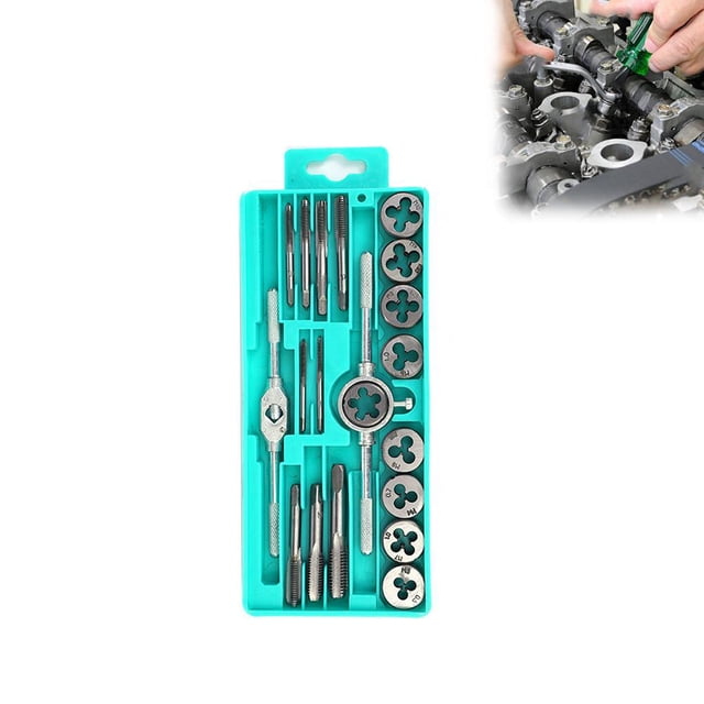EZLIFE Juego de 12/20 piezas de machos de roscar y terrajas métricos, llave cortadora de roscas multifunción profesional TooÐσ W8M0