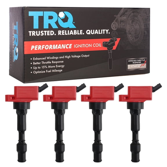 TRQ Ignition Coil Set 4 Piece High Temperature Epoxy Fits 2015-20 Hyundai Elantra 18-21 Kona 15-17 Sonata 19-21 Veloster 17-23 Kia Forte 16-20 Optima 21-23 Seltos 20-22 Soul