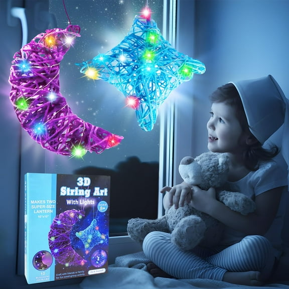 ROHSCE 3D String Art Kit for Kids, DIY Light Up String Art Lantern Kit Heart Arts and Crafts, Christmas Birthday Present for Kids 8-10, Gifts for Girls and Boys, Toys for 7 Year Old
