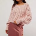 thumbnail image 1 of Jersey de ganchillo con cuello redondo Top de punto calado para mujer traje diario de Color sólido, 1 of 6