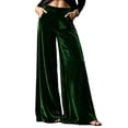 thumbnail image 2 of Mifsaly Women's Velvet Wide Leg Trousers High Waisted Flowy Palazzo Pants Fall Winter Elegant Evening Party Business Casual Outfits with Pockets, 2 of 8