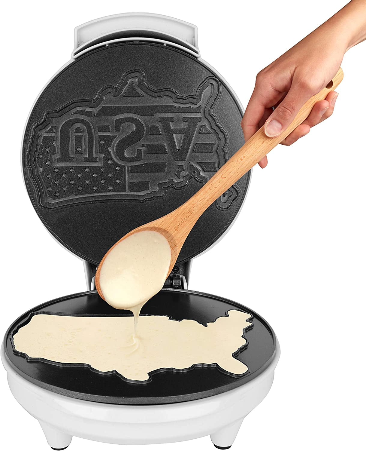 America's 250th Birthday USA Waffle Maker- 4th of July Must Have- Giant 7.5" Patriotic Waffles Pancakes- Electric Nonstick Waffler Iron- Spirit Party Summer Breakfast Baker w Recipes-Dad Novelty Gift