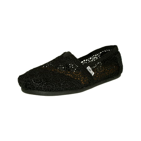Toms Women's Alpargata Moroccan Crochet Black Ankle-High Cotton Slip-On Shoes -