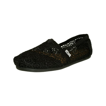 Toms Womens Slip On - Toms Women's Alpargata Moroccan Crochet Black Ankle-High Cotton Slip-On Shoes - 6.5M