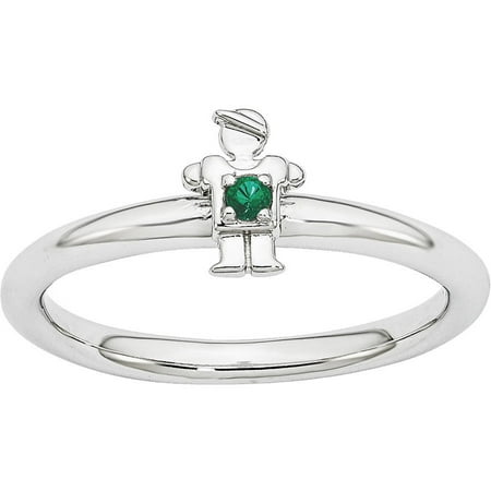 Stackable Expressions Created Emerald Sterling Silver Rhodium Boy Ring