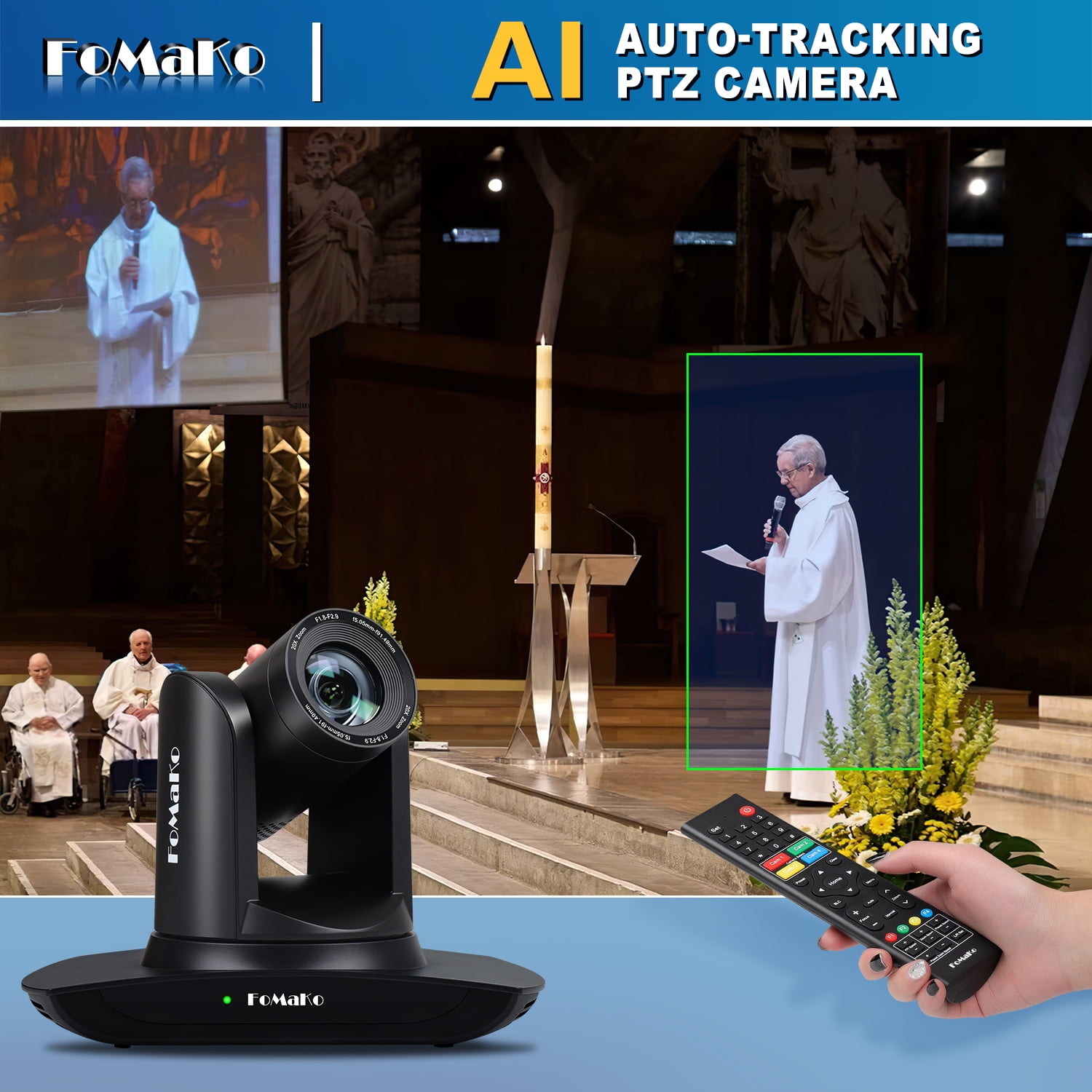 FoMaKo 20X AI Auto Tracking 1080P Camera Bundle(FMK12UH Pro(20x)-B x4+KC601+KC608 Pro)