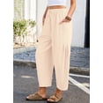 thumbnail image 6 of Chiclily Women's High Waisted Palazzo Pants Casual Loose Ivory Wide Leg Trousers with Pockets Drawstring Flowy Pants, Size M, 6 of 7