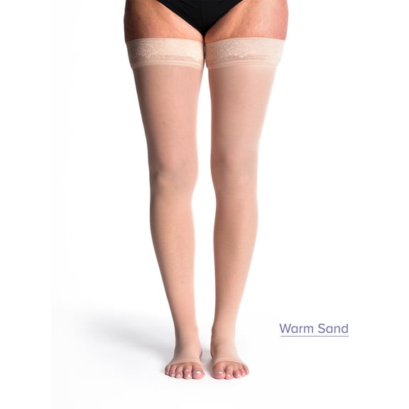 Sigvaris Style 782 Sheer 20-30 Open Toe Thigh High Compression Stockings w/Grip Top Warm Sand LS Long