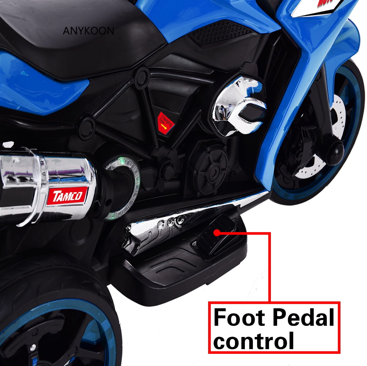 Anykoon 12V Kids Electric Ride On Motorcycle with 3 Light-Up Wheels, Bluetooth Music & LED Lights, Battery Powered Ride On Toy for Ages 3-8, Blue